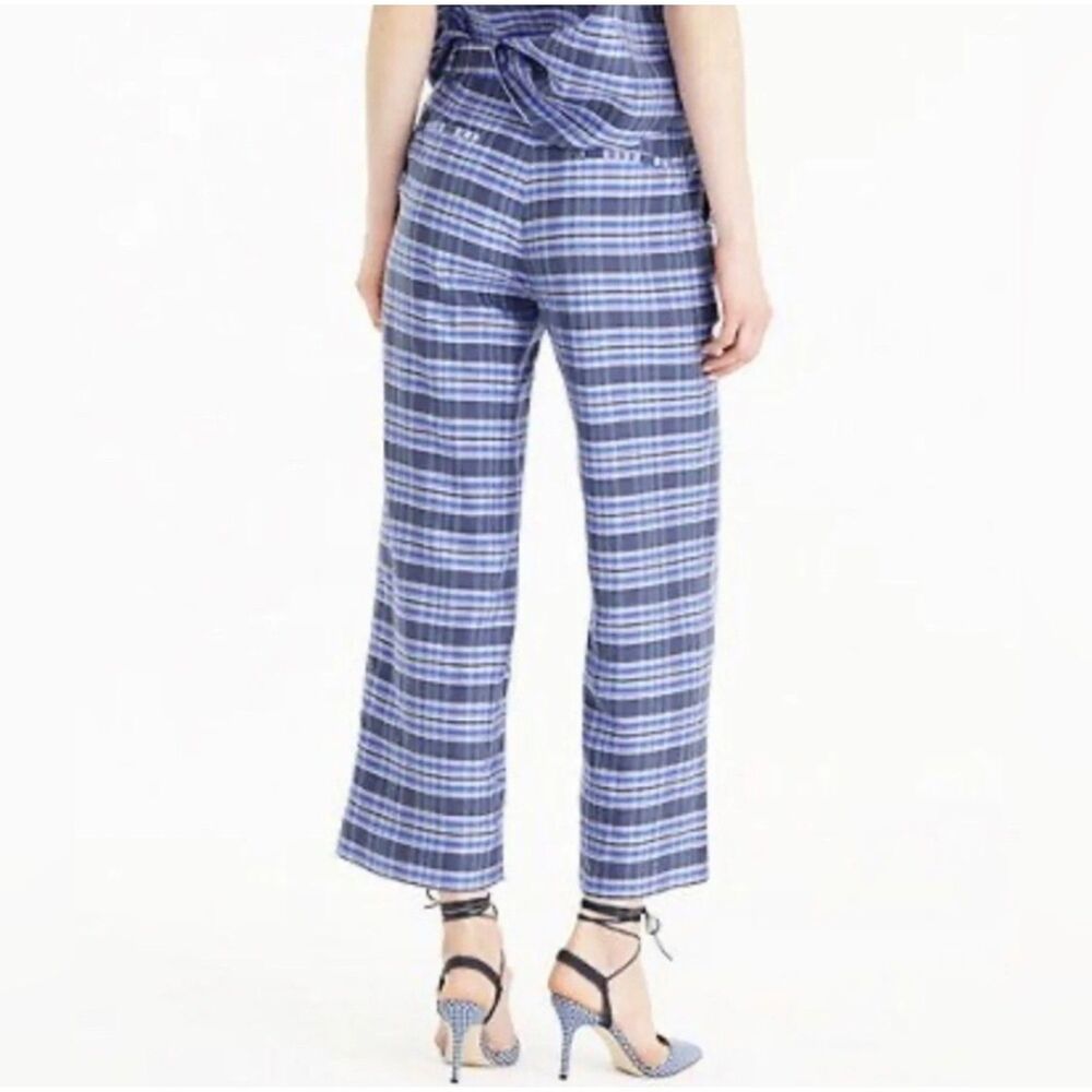 J. Crew Blue Plaid Silk Cropped Wide Leg Trousers - Picture 10 of 11